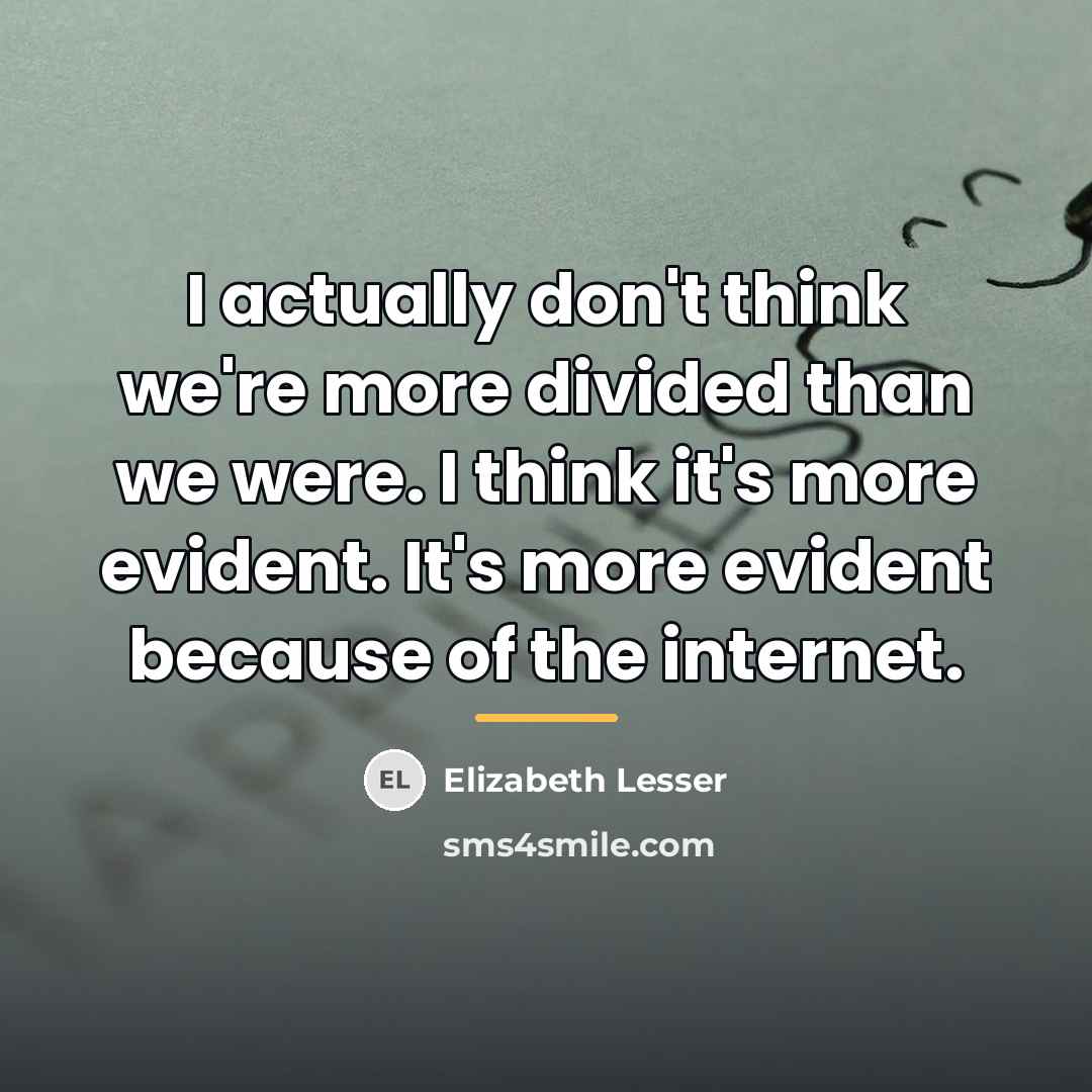 “I actually don't think we're more divided than we were.…” quote by Elizabeth Lesser