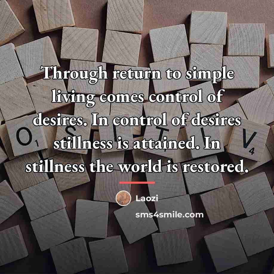 “Through return to simple living comes control of desires. In…” quote by Laozi