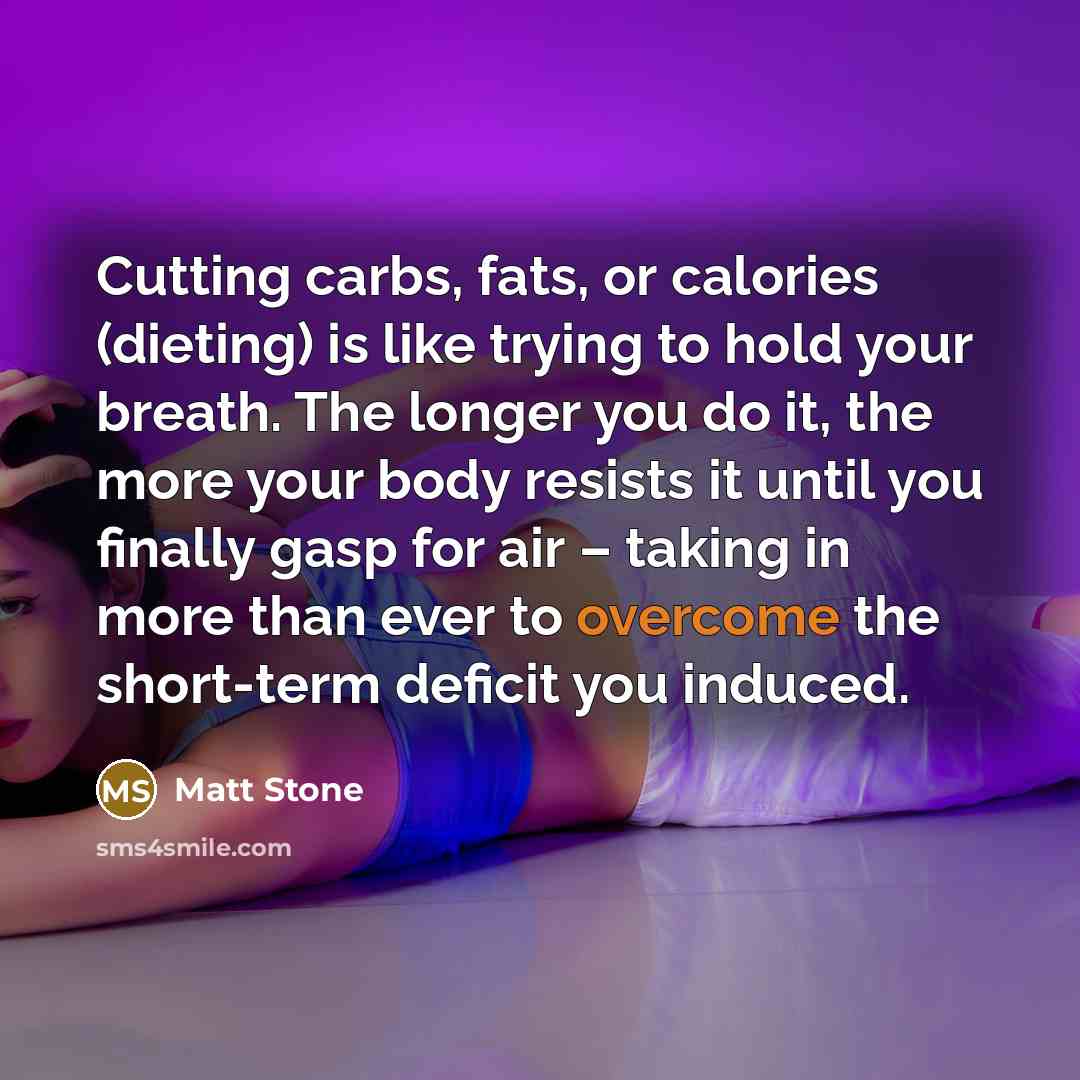 “Cutting carbs, fats, or calories (dieting) is like trying to…” quote by Matt Stone