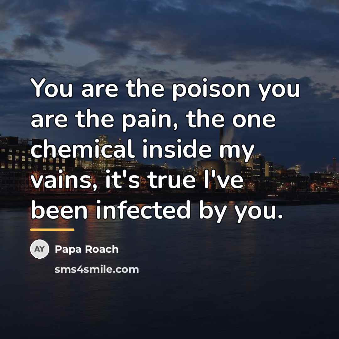 “You are the poison you are the pain, the one…” quote by Papa Roach