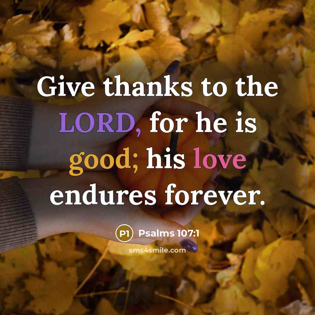 “Give thanks to the LORD, for he is good; his love endures forever.” quote by Psalms 107:1