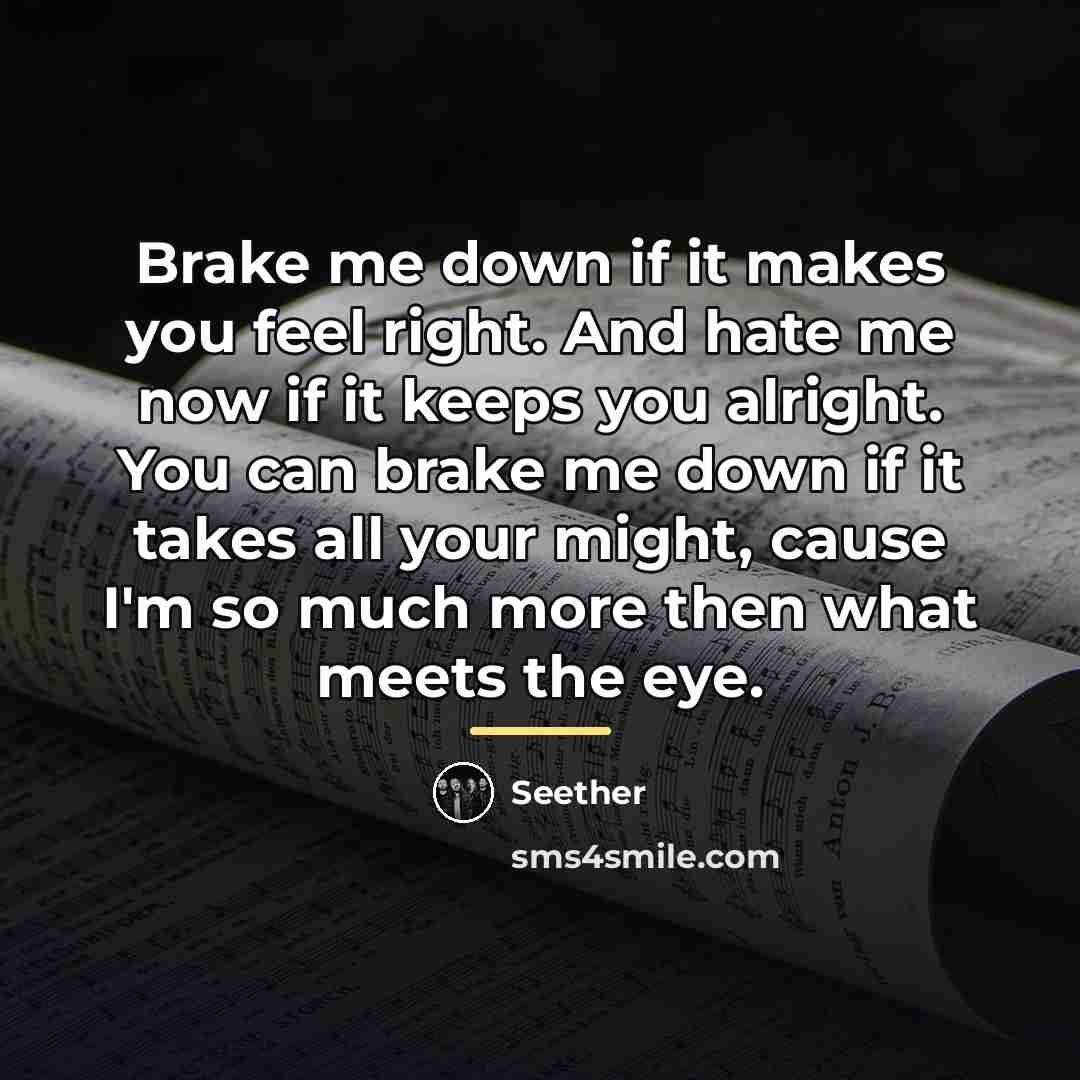 “Brake me down if it makes you feel right. And…” quote by Seether