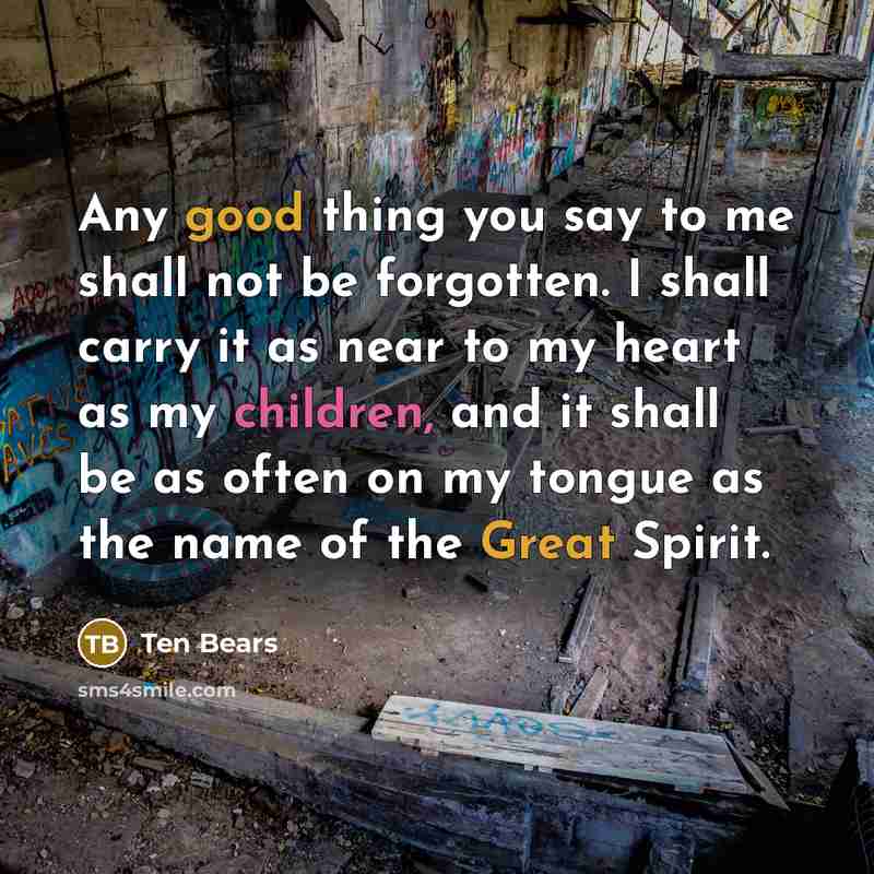“Any good thing you say to me shall not be…” quote by Ten Bears