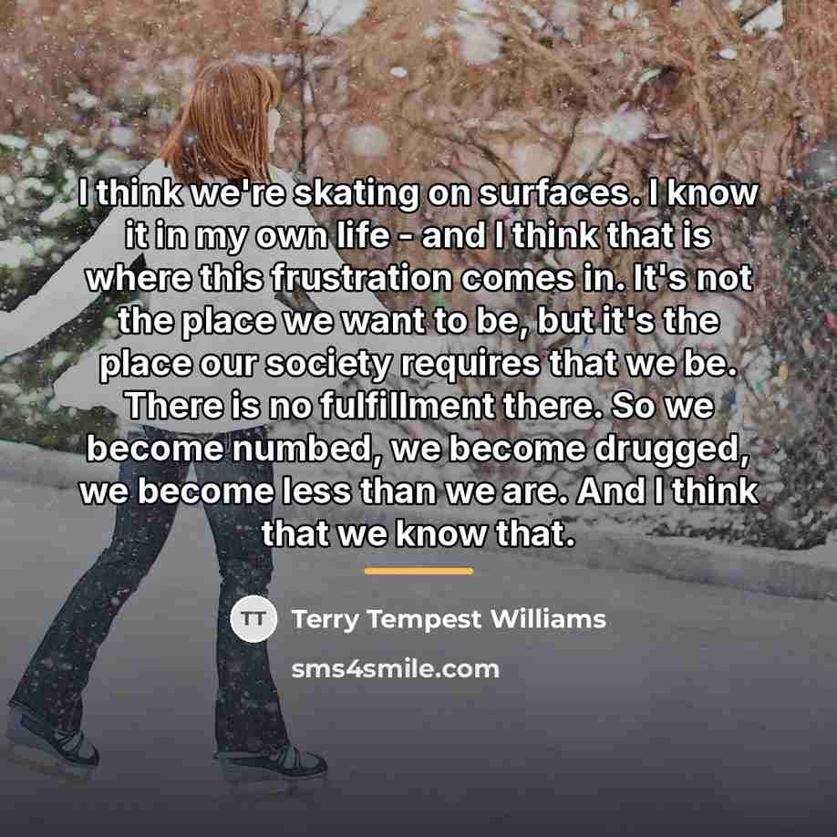 “I think we're skating on surfaces. I know it in…” quote by Terry Tempest Williams