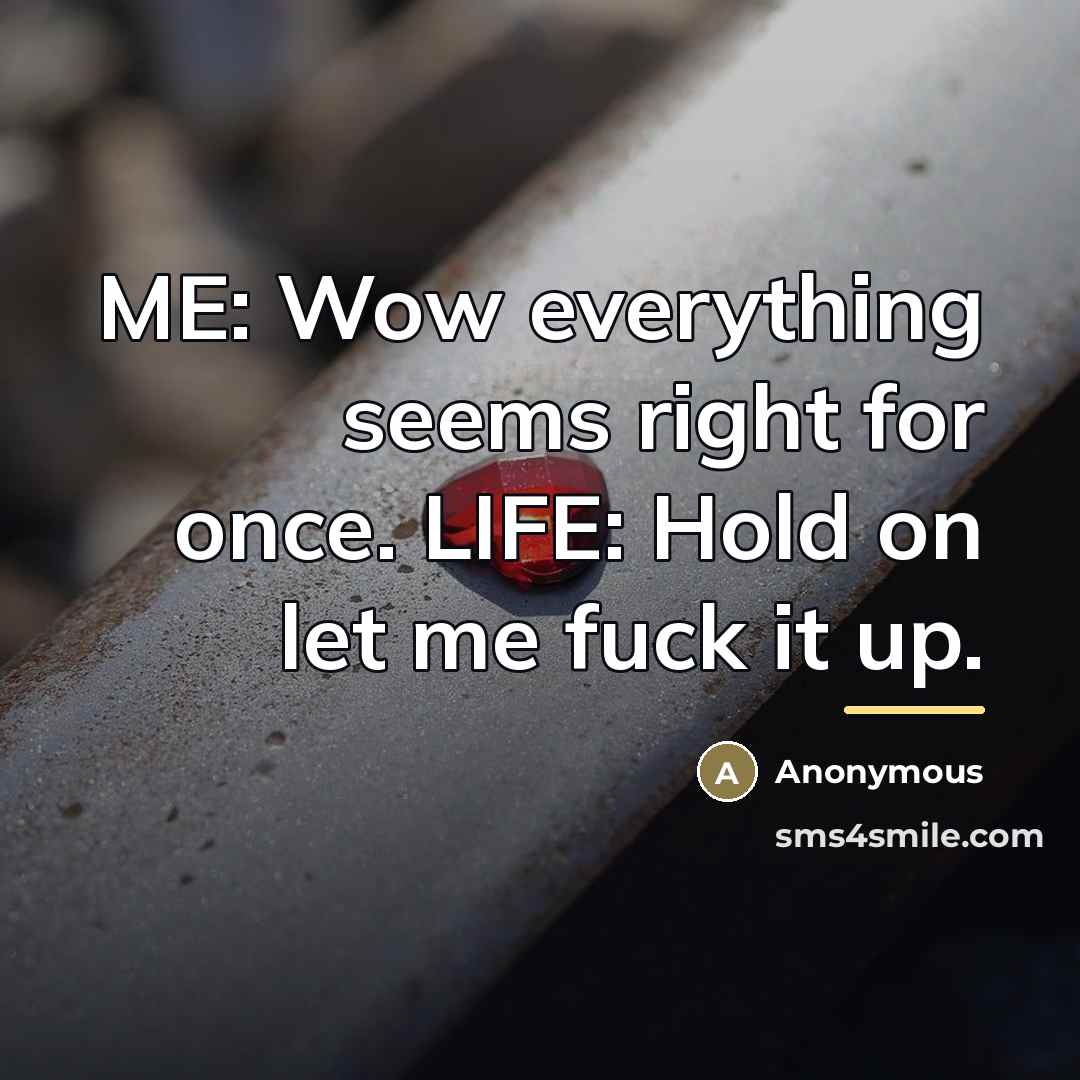 “ME: Wow everything seems right for once. LIFE: Hold on…” quote by Anonymous