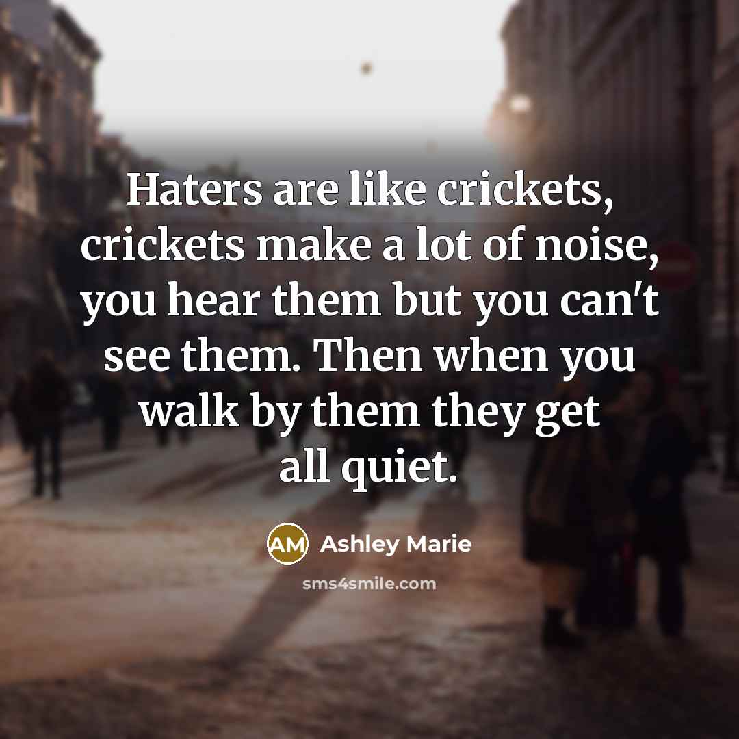 “Haters are like crickets, crickets make a lot of noise,…” quote by Ashley Marie