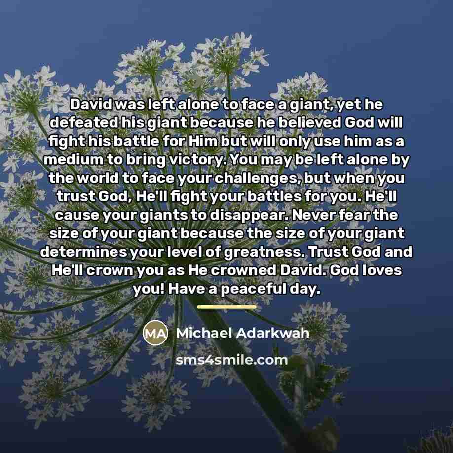 “David was left alone to face a giant, yet he…” quote by Michael Adarkwah