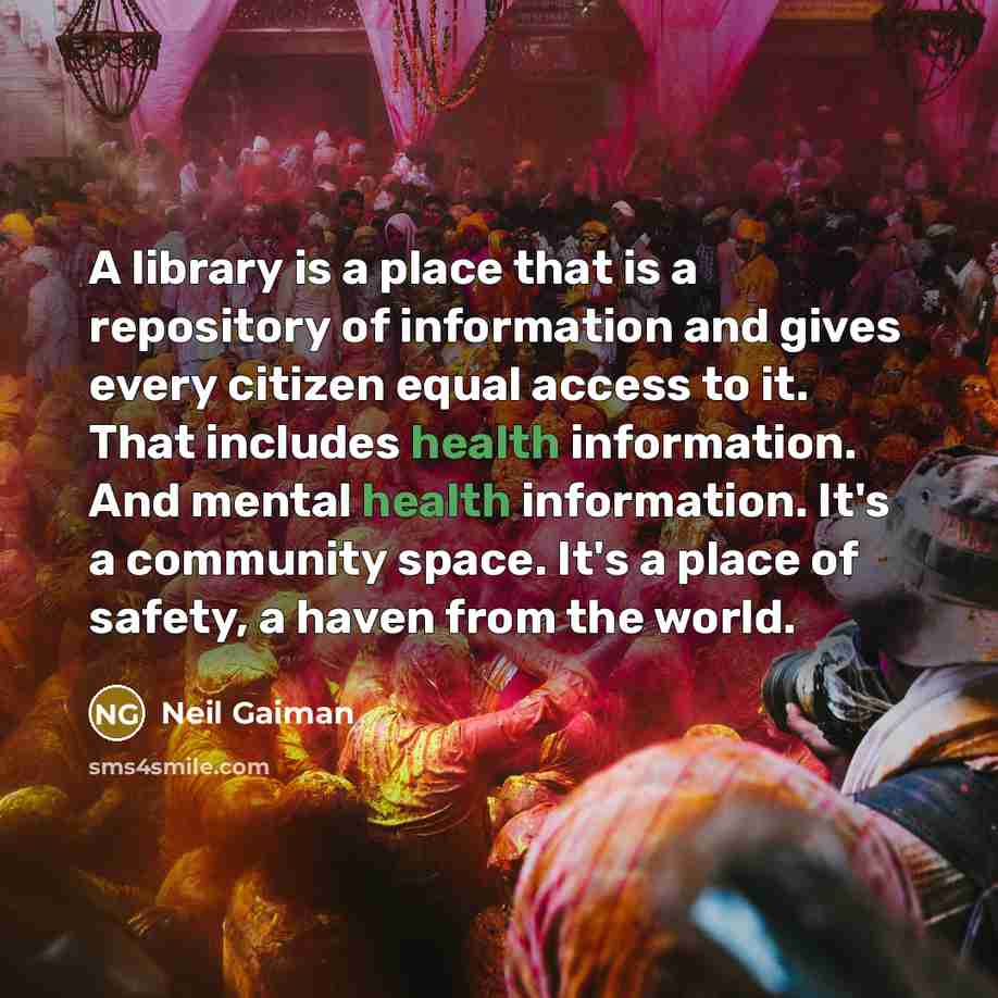 “A library is a place that is a repository of…” quote by Neil Gaiman