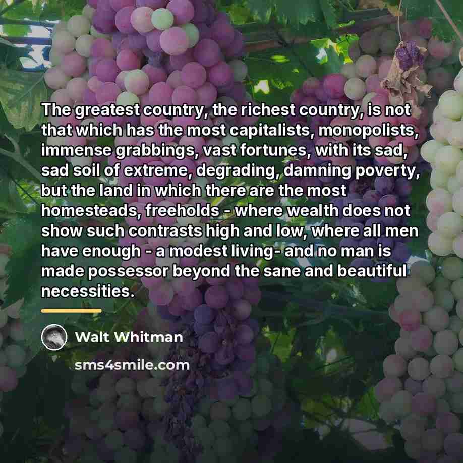 “The greatest country, the richest country, is not that which…” quote by Walt Whitman