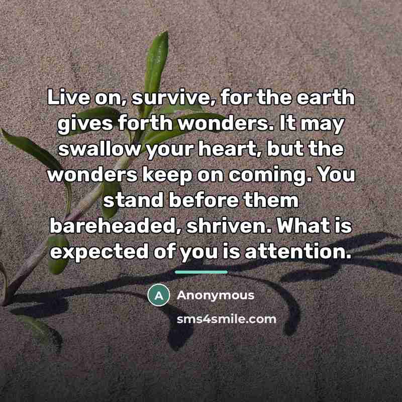 “Live on, survive, for the earth gives forth wonders. It…” quote by Anonymous