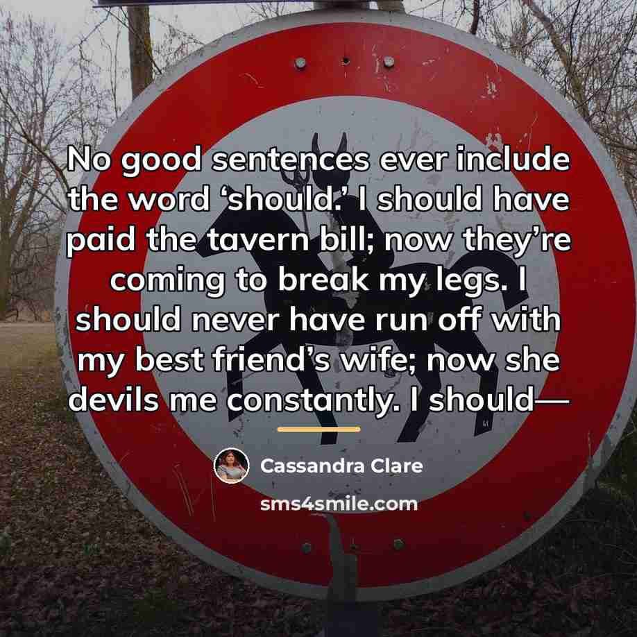 “No good sentences ever include the word ‘should.’ I should…” quote by Cassandra Clare