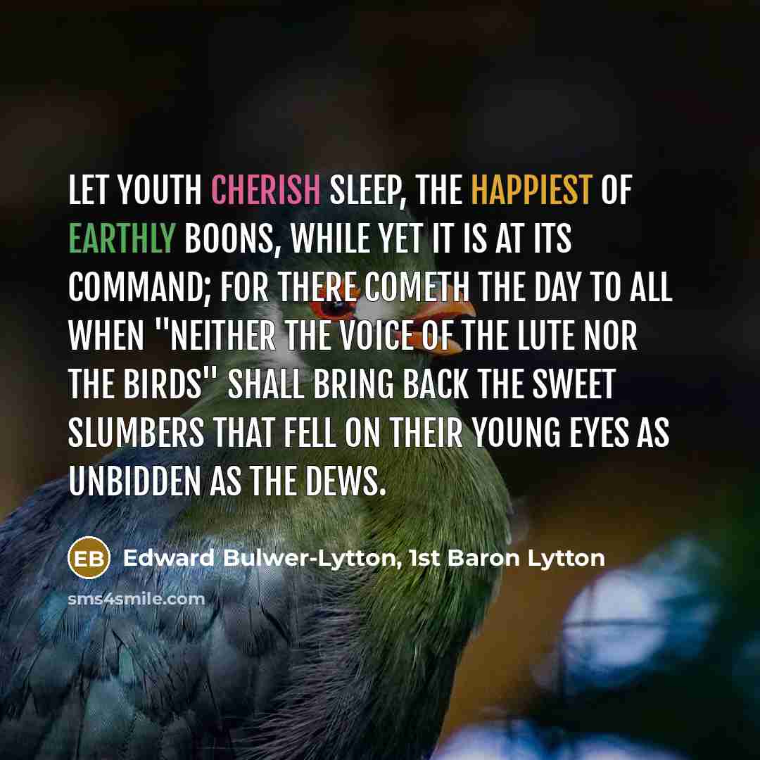“Let youth cherish sleep, the happiest of earthly boons, while…” quote by Edward Bulwer-Lytton, 1st Baron Lytton
