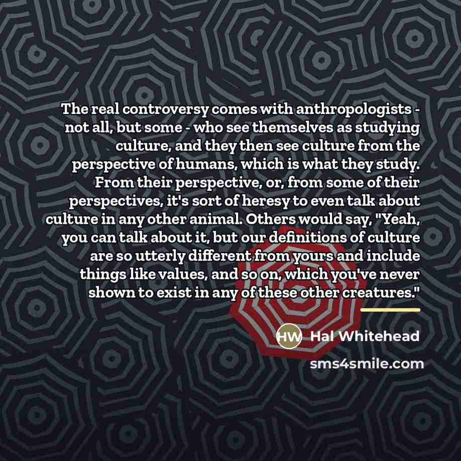 “The real controversy comes with anthropologists - not all, but…” quote by Hal Whitehead