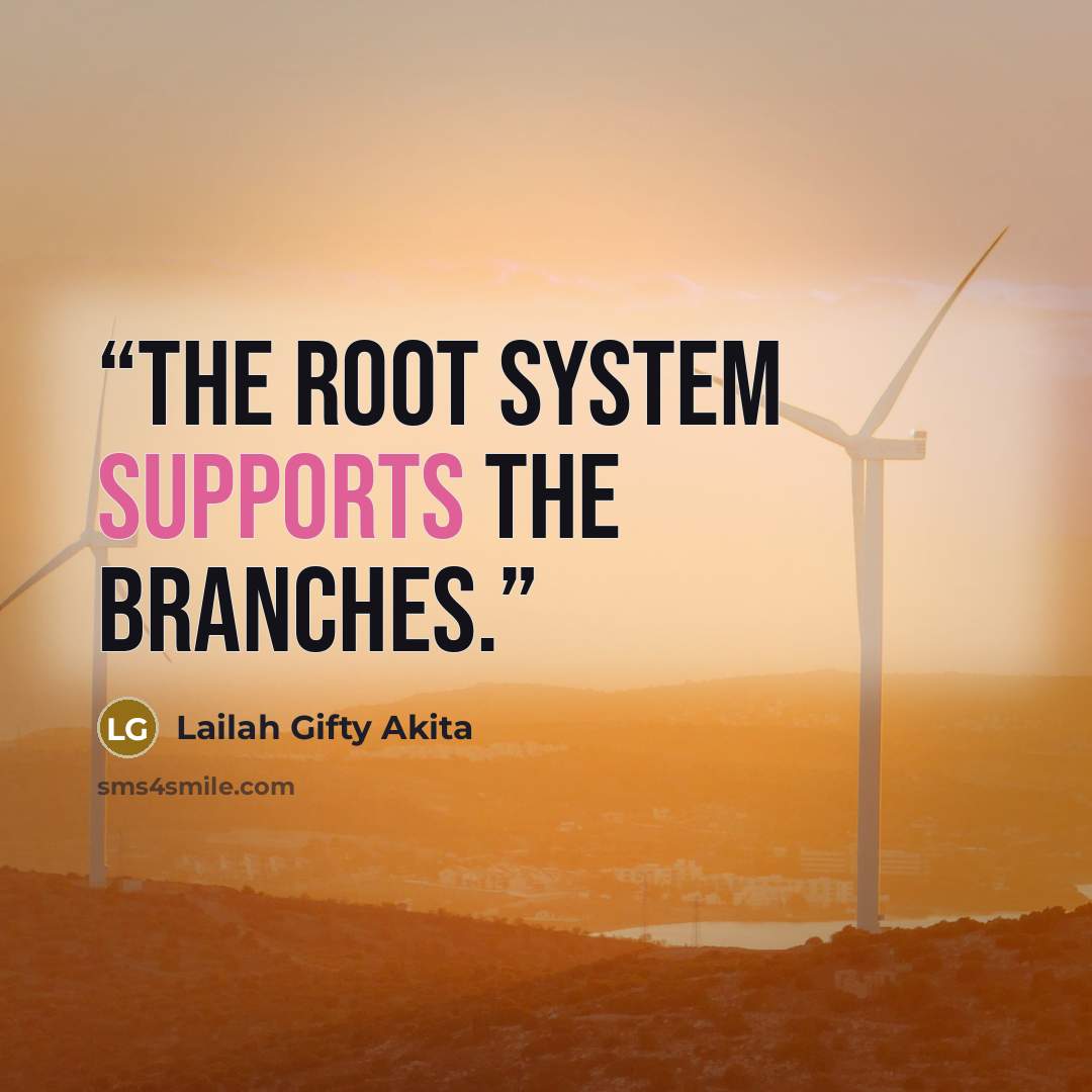 “The root system supports the branches.” quote by Lailah Gifty Akita