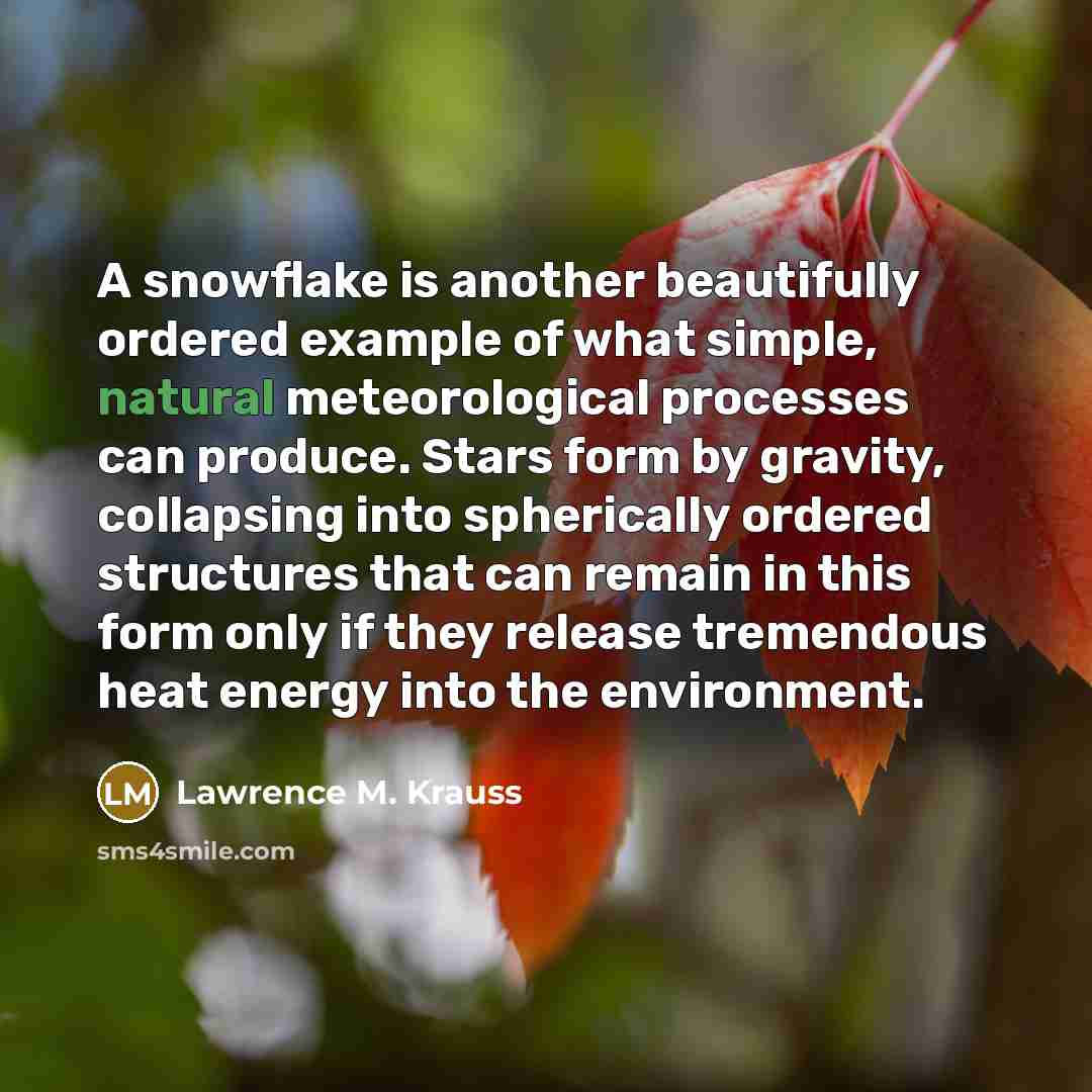“A snowflake is another beautifully ordered example of what simple,…” quote by Lawrence M. Krauss