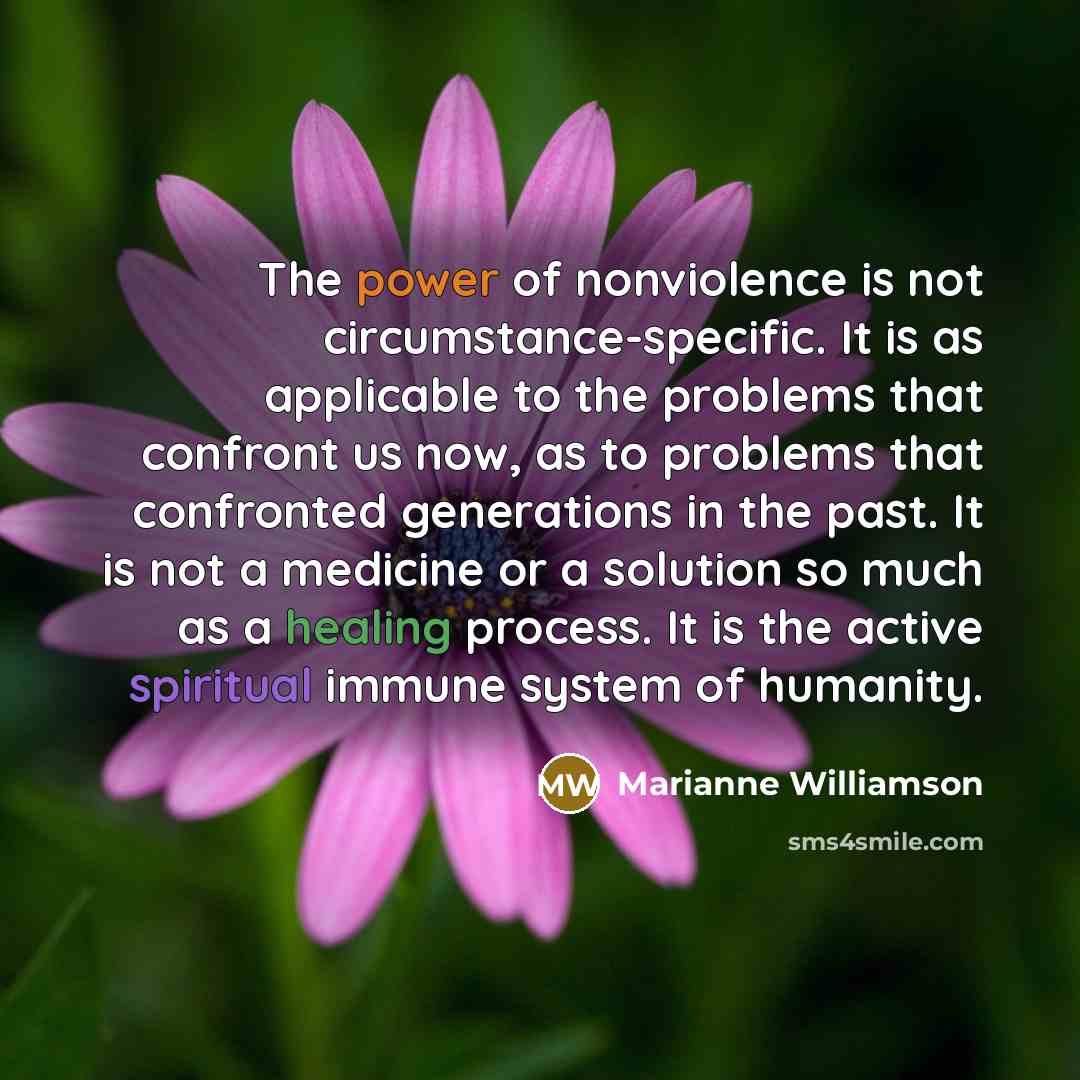 “The power of nonviolence is not circumstance-specific. It is as…” quote by Marianne Williamson