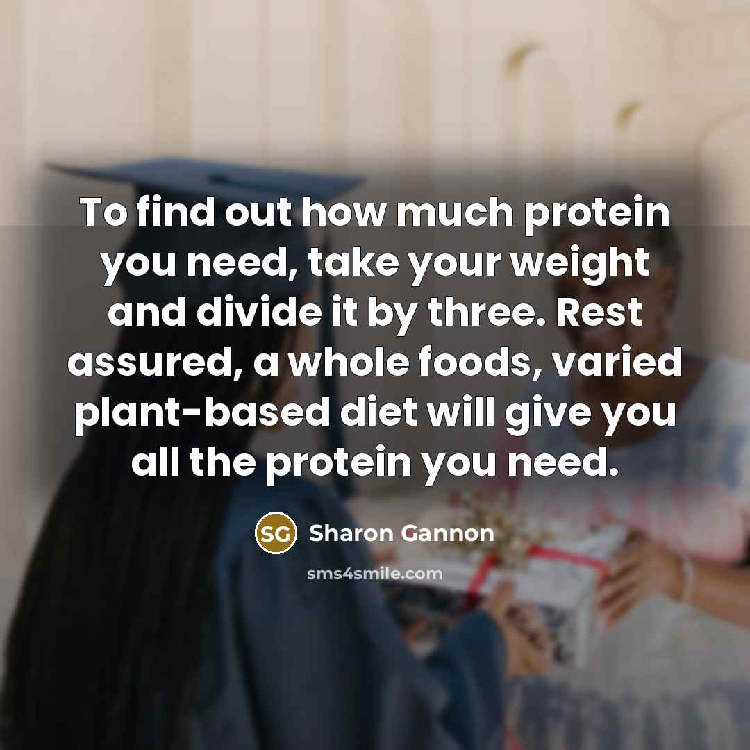 “To find out how much protein you need, take your…” quote by Sharon Gannon