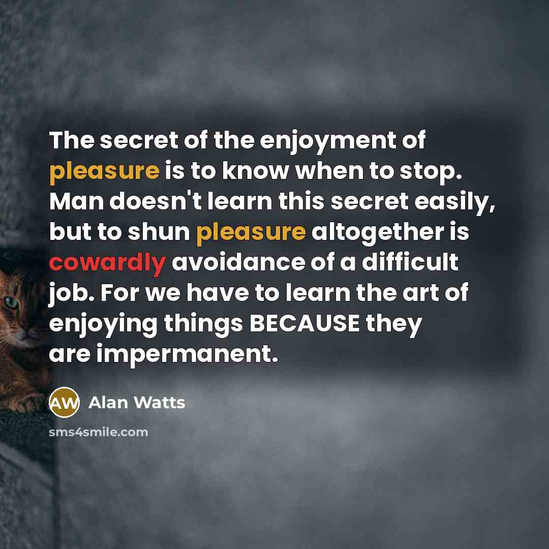 “The secret of the enjoyment of pleasure is to know…” quote by Alan Watts