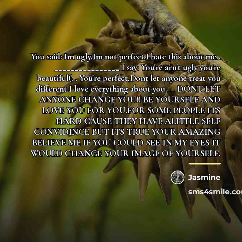 “You said: Im ugly.Im not perfect.I hate this about me..…” quote by Jasmine