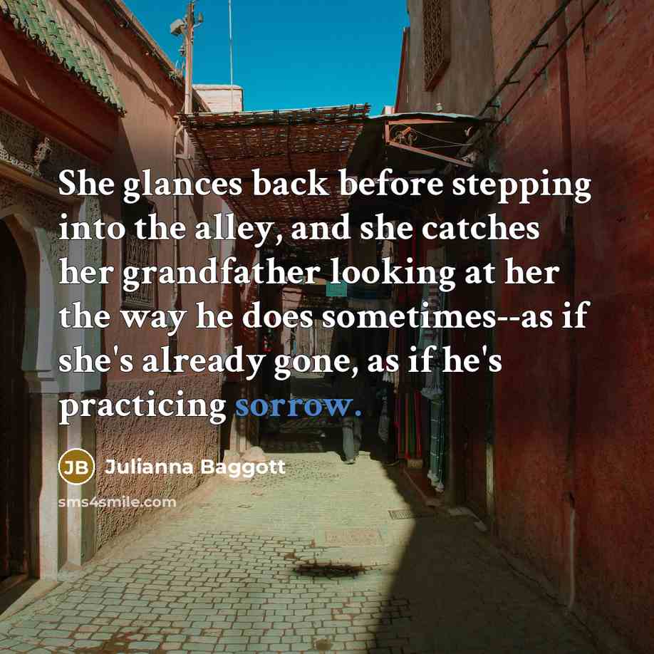 “She glances back before stepping into the alley, and she…” quote by Julianna Baggott
