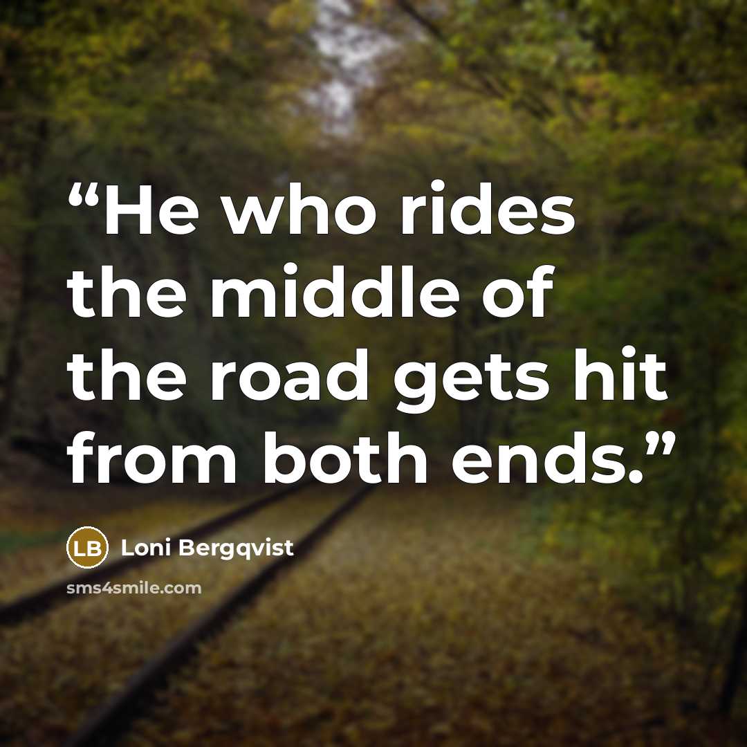 “He who rides the middle of the road gets hit from both ends.” quote by Loni Bergqvist