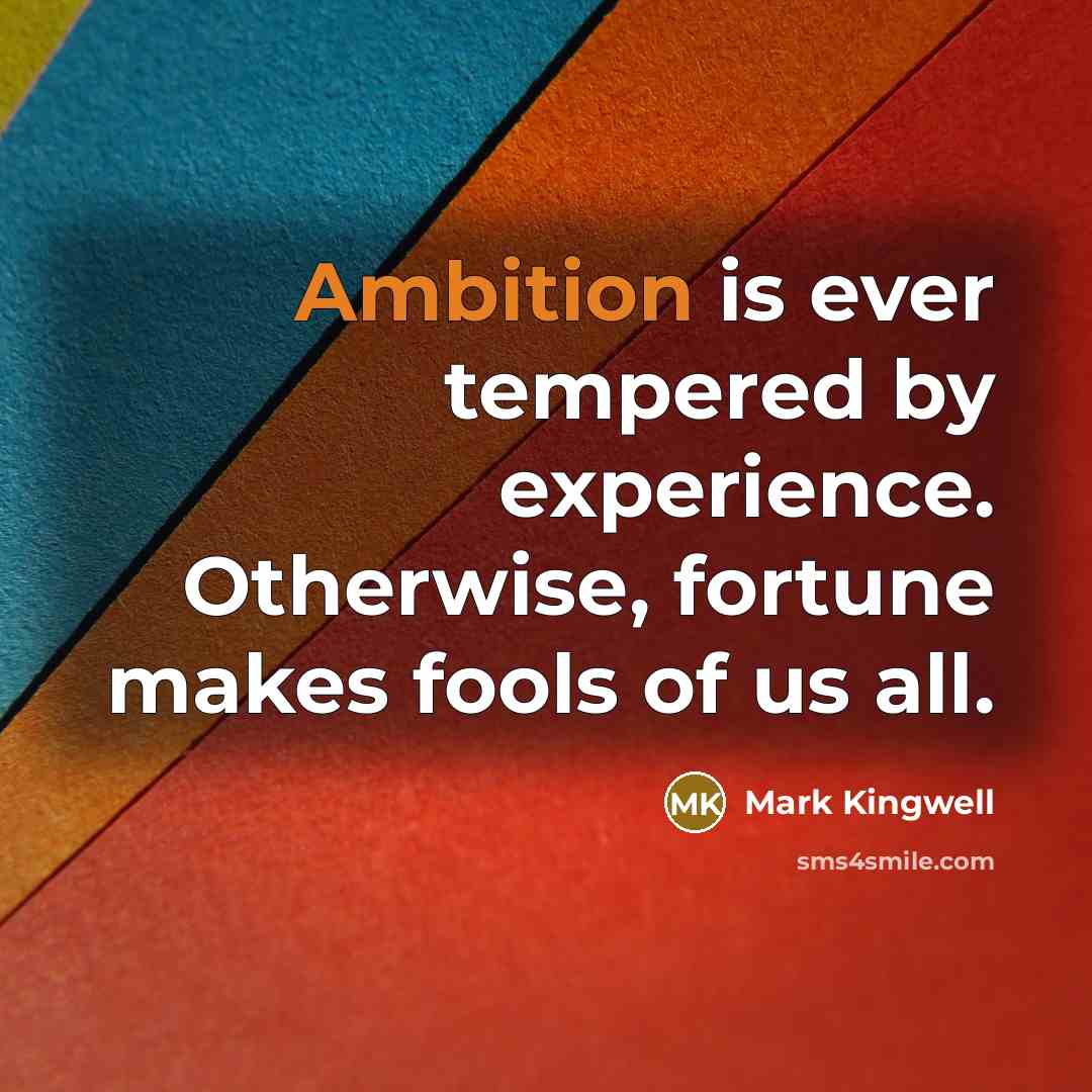 “Ambition is ever tempered by experience. Otherwise, fortune makes fools…” quote by Mark Kingwell
