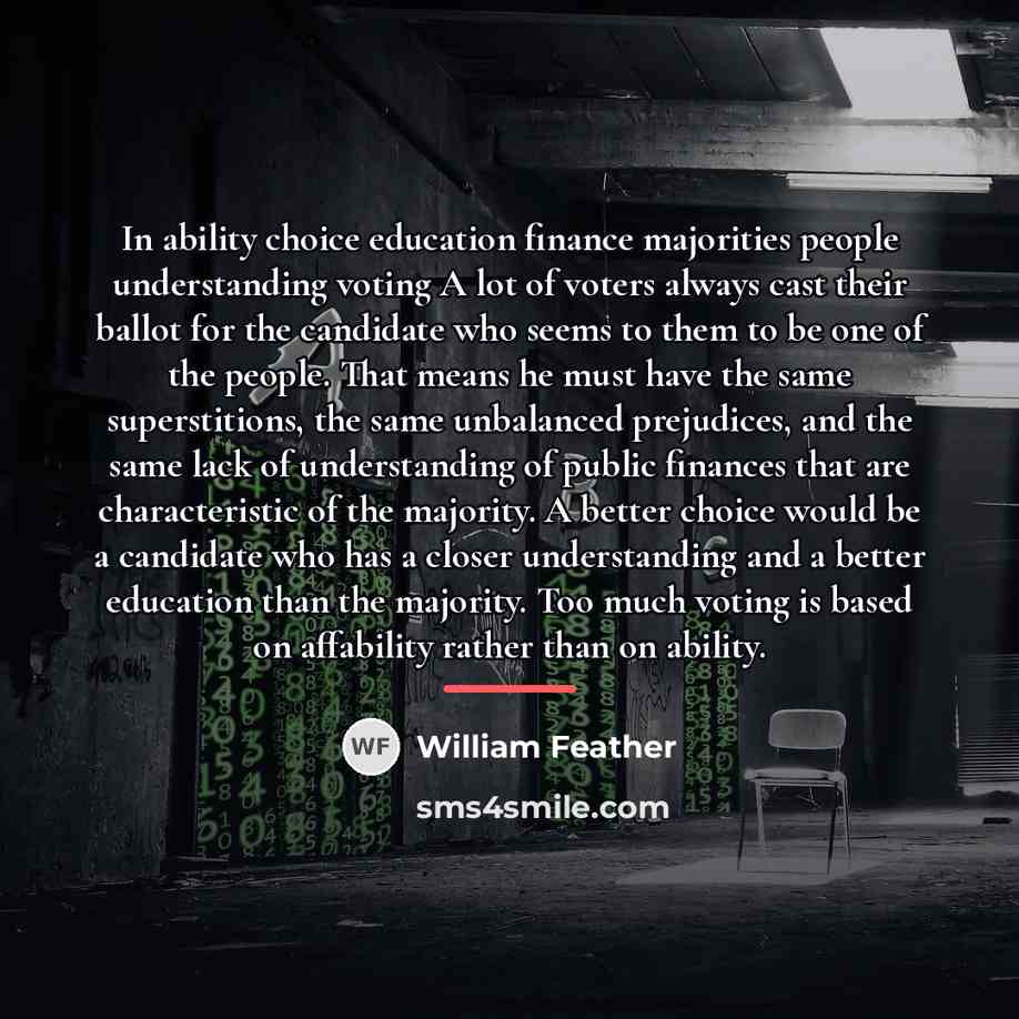 “In ability choice education finance majorities people understanding voting A…” quote by William Feather