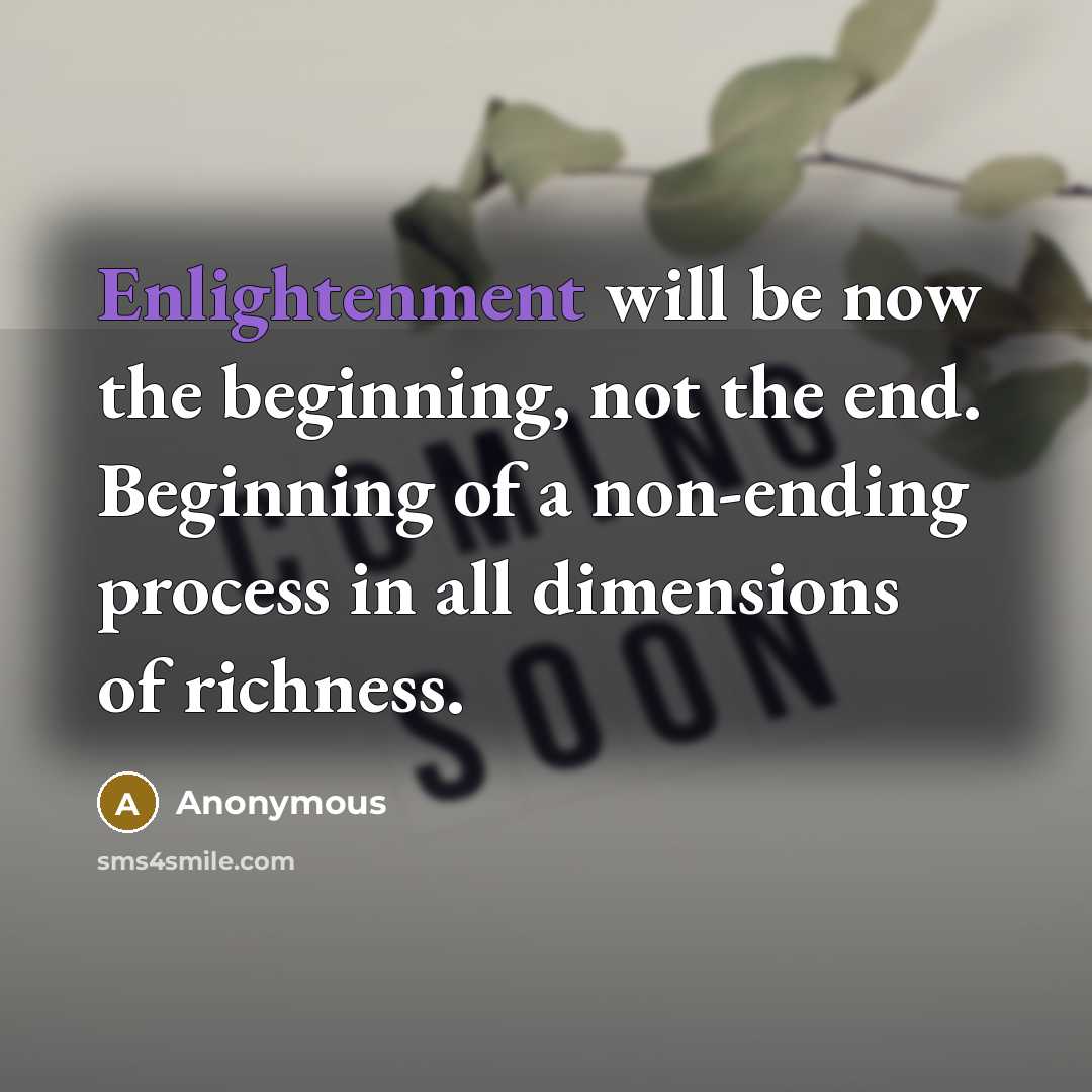“Enlightenment will be now the beginning, not the end. Beginning of a non-ending process in all dimensions of richness.” quote by Anonymous