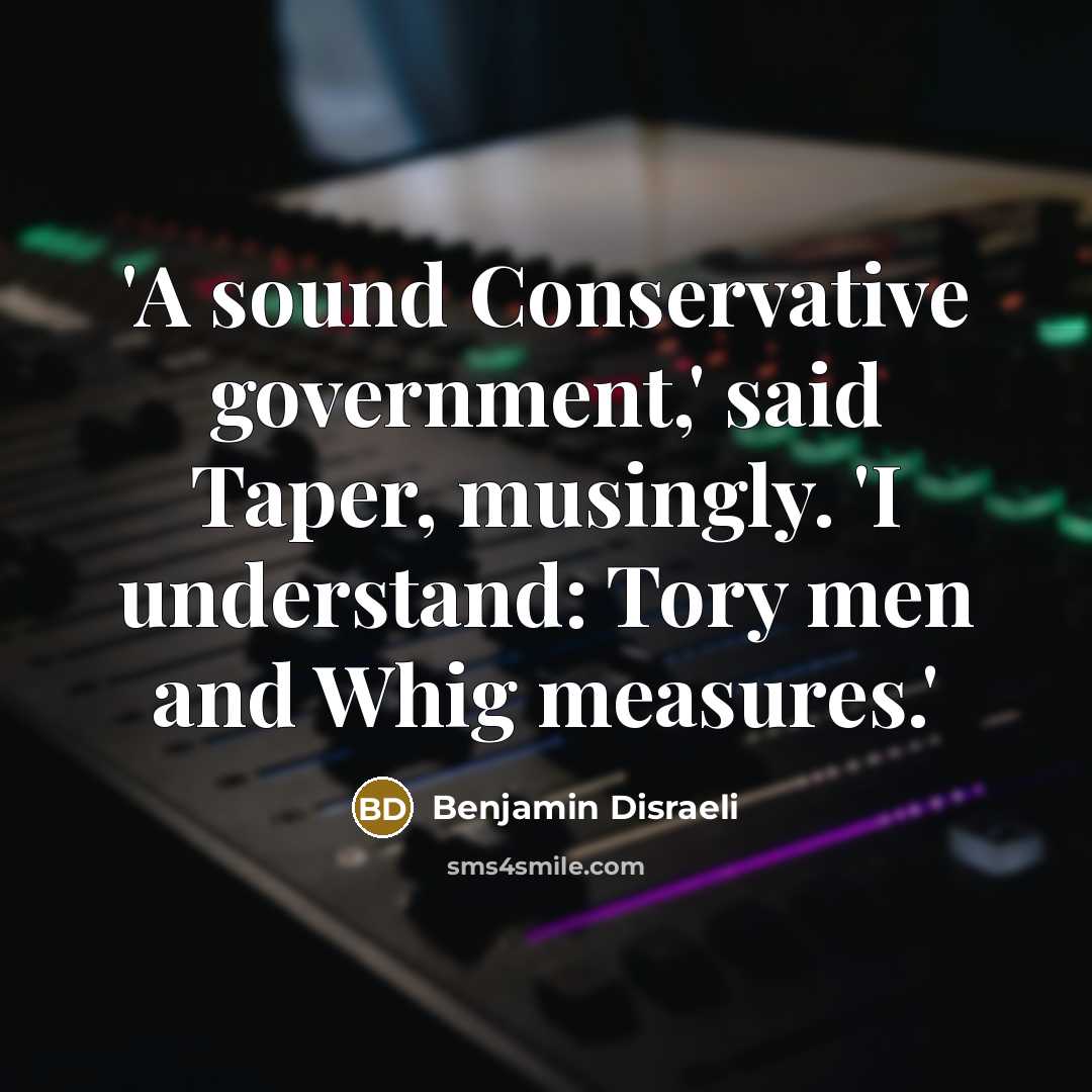 “'A sound Conservative government,' said Taper, musingly. 'I understand: Tory…” quote by Benjamin Disraeli