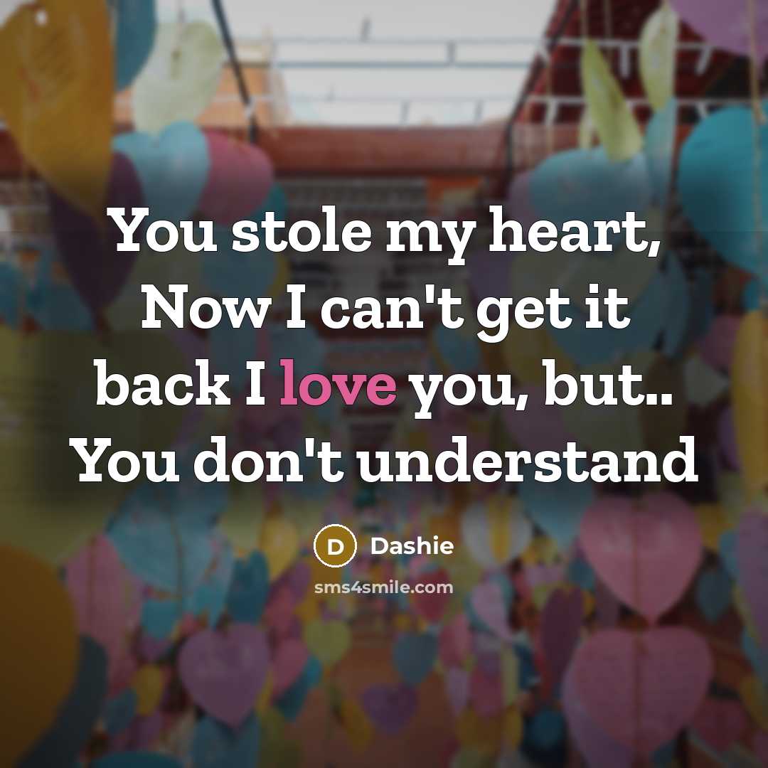 “You stole my heart, Now I can't get it back I love you, but.. You don't understand” quote by Dashie