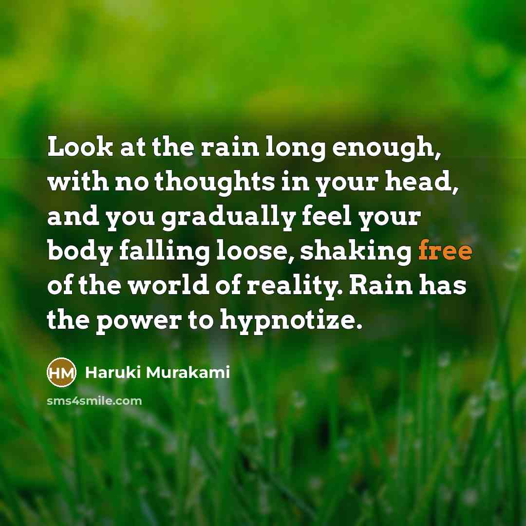 “Look at the rain long enough, with no thoughts in…” quote by Haruki Murakami