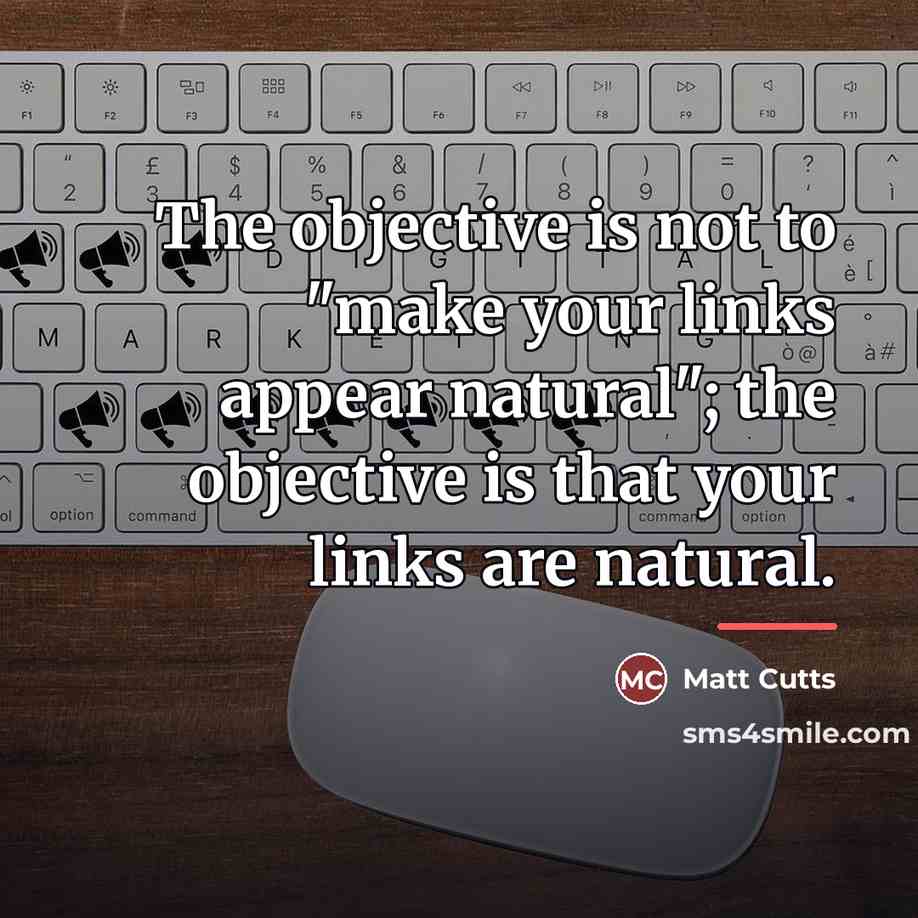 “The objective is not to "make your links appear natural";…” quote by Matt Cutts