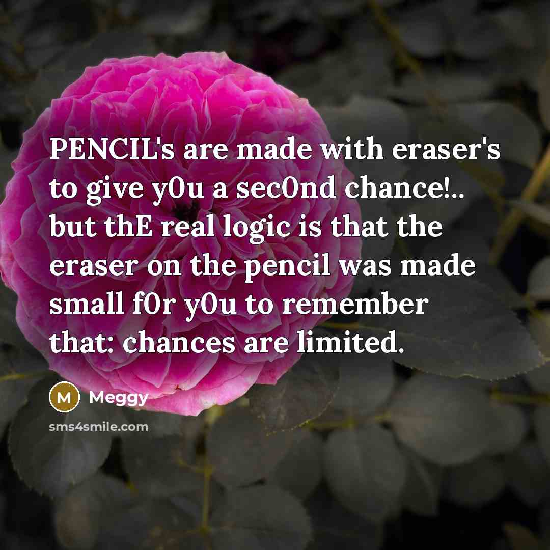 “PENCIL's are made with eraser's to give y0u a sec0nd…” quote by Meggy