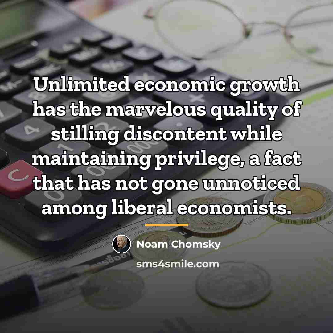 “Unlimited economic growth has the marvelous quality of stilling discontent…” quote by Noam Chomsky