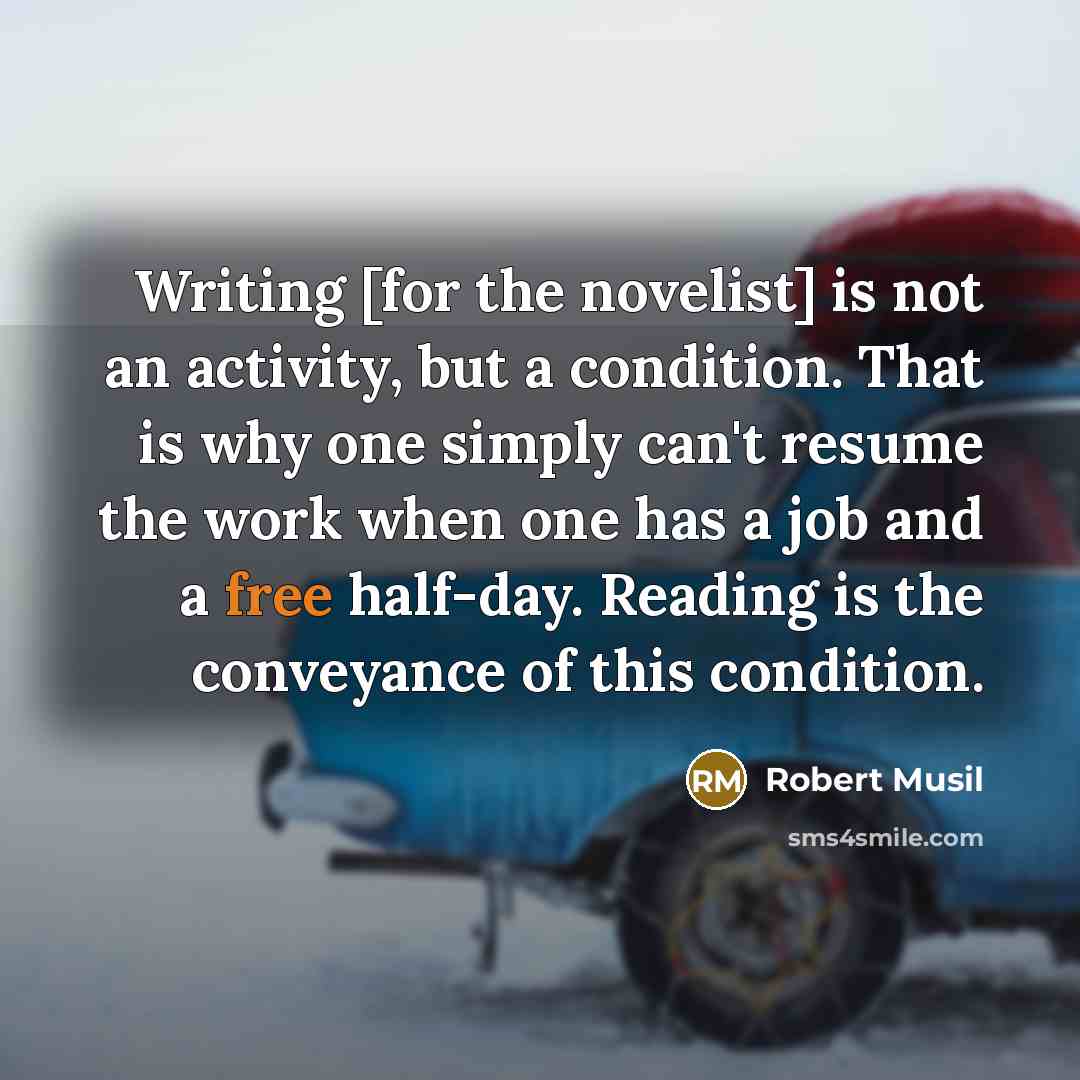 “Writing [for the novelist] is not an activity, but a…” quote by Robert Musil