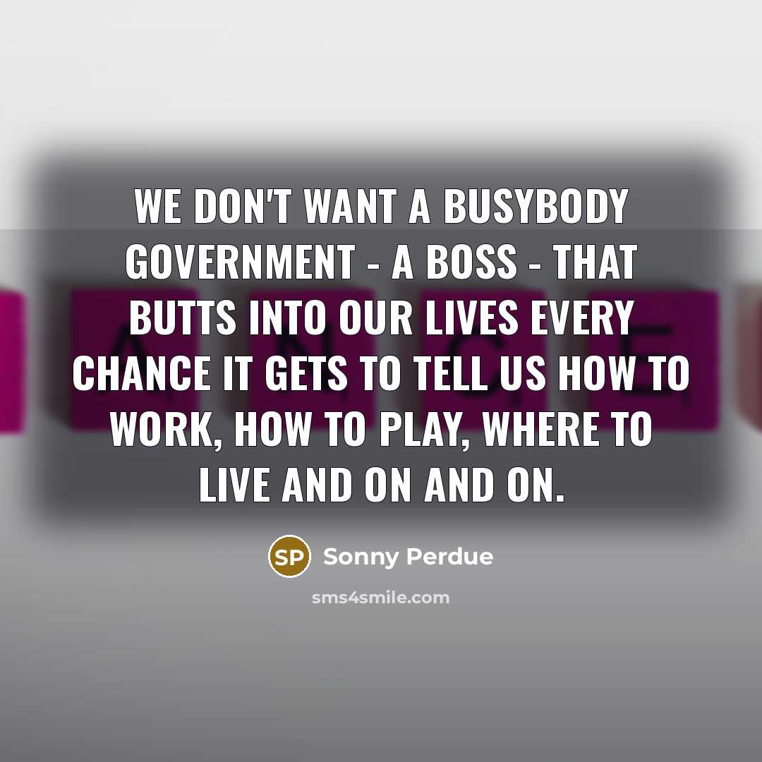 “We don't want a busybody government - a boss -…” quote by Sonny Perdue