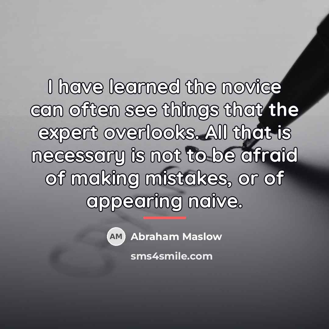 “I have learned the novice can often see things that…” quote by Abraham Maslow
