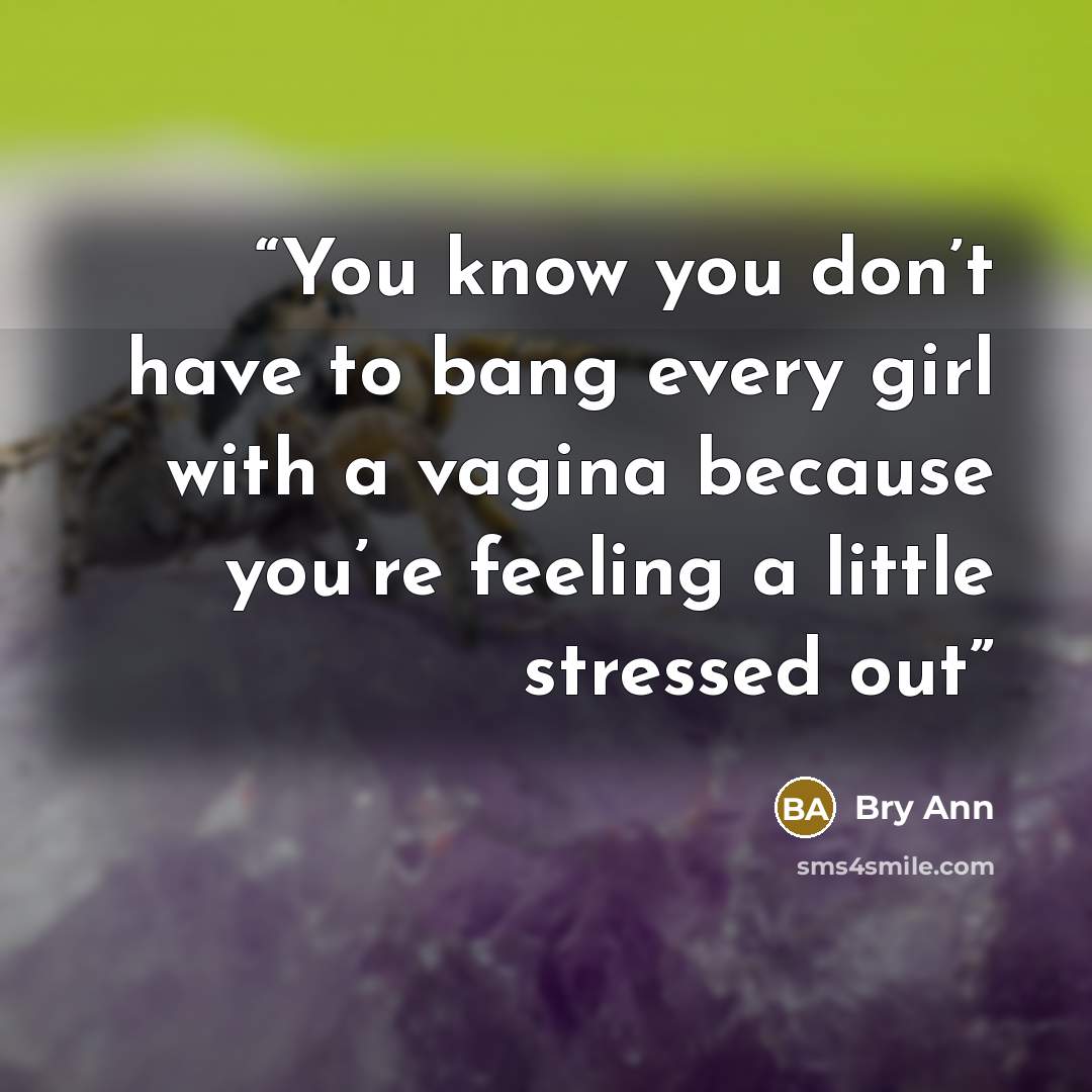 “You know you don’t have to bang every girl with a vagina because you’re feeling a little stressed out” quote by Bry Ann