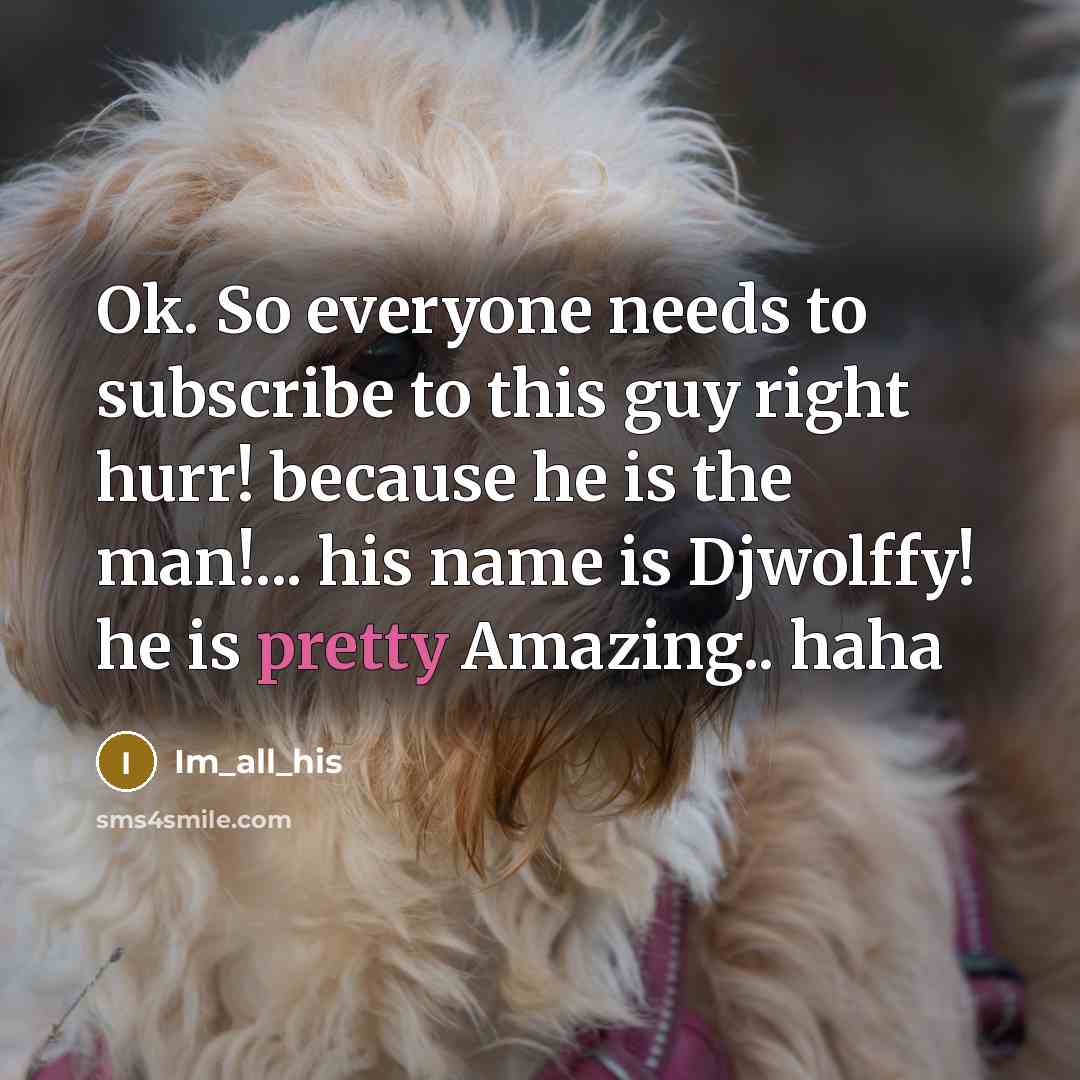 “Ok. So everyone needs to subscribe to this guy right hurr! because he is the man!... his name is Djwolffy! he is pretty Amazing.. haha” quote by Im_all_his