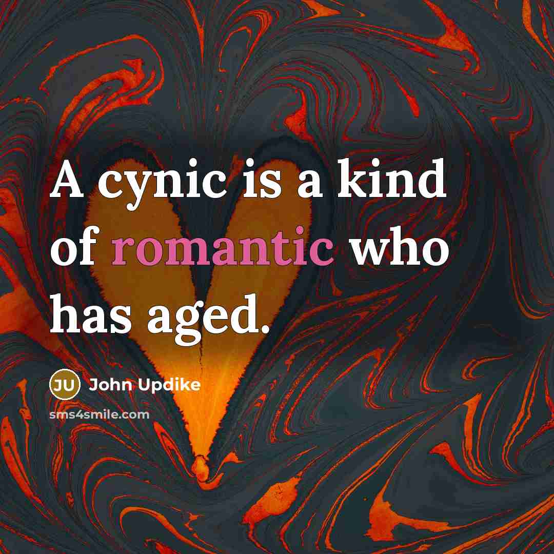 “A cynic is a kind of romantic who has aged.” quote by John Updike
