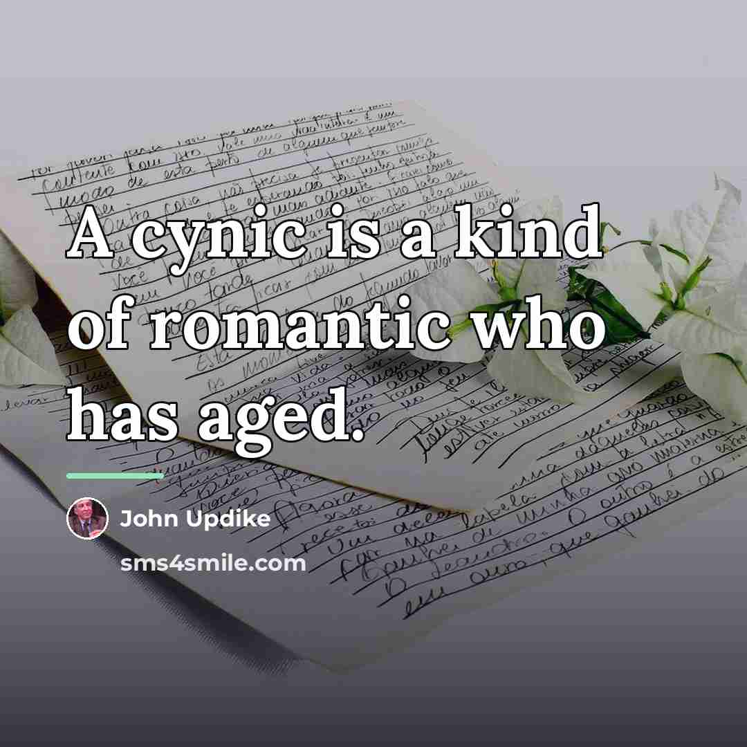 “A cynic is a kind of romantic who has aged.…” quote by John Updike