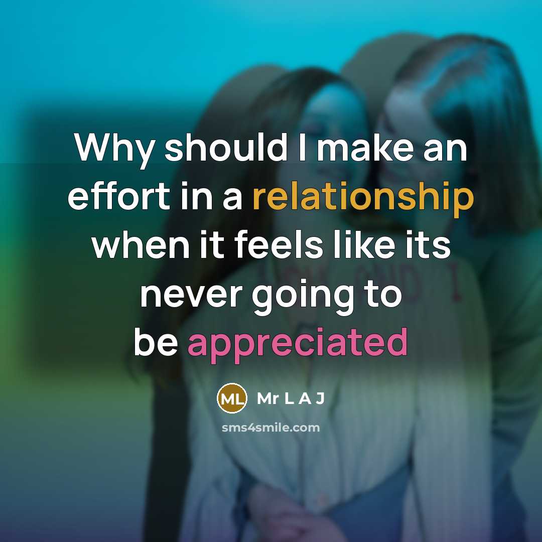 “Why should I make an effort in a relationship when it feels like its never going to be appreciated” quote by Mr L A J