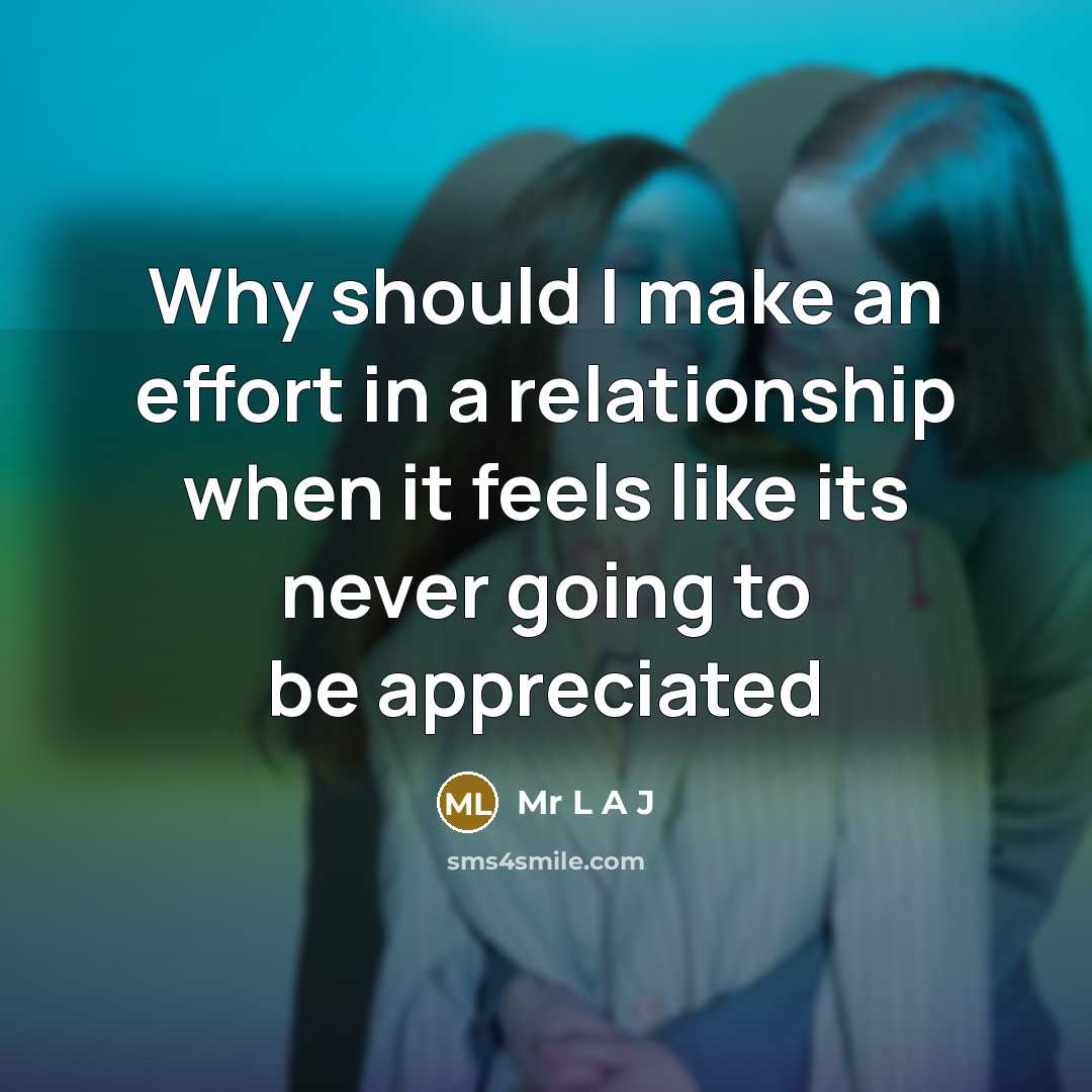 “Why should I make an effort in a relationship when it feels like its never going to be appreciated” quote by Mr L A J