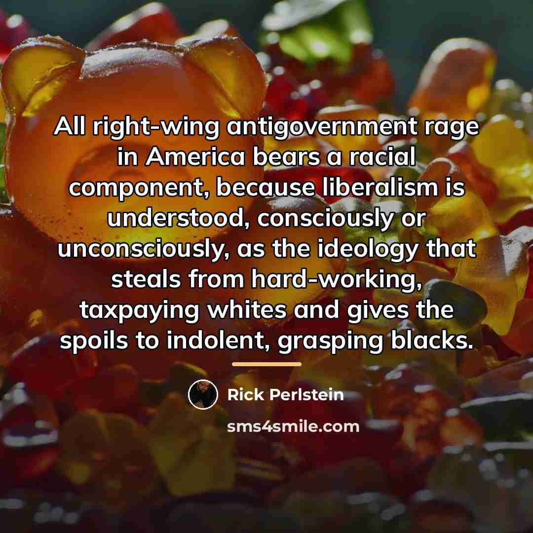 “All right-wing antigovernment rage in America bears a racial component,…” quote by Rick Perlstein