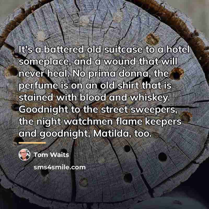 “It's a battered old suitcase to a hotel someplace, and…” quote by Tom Waits