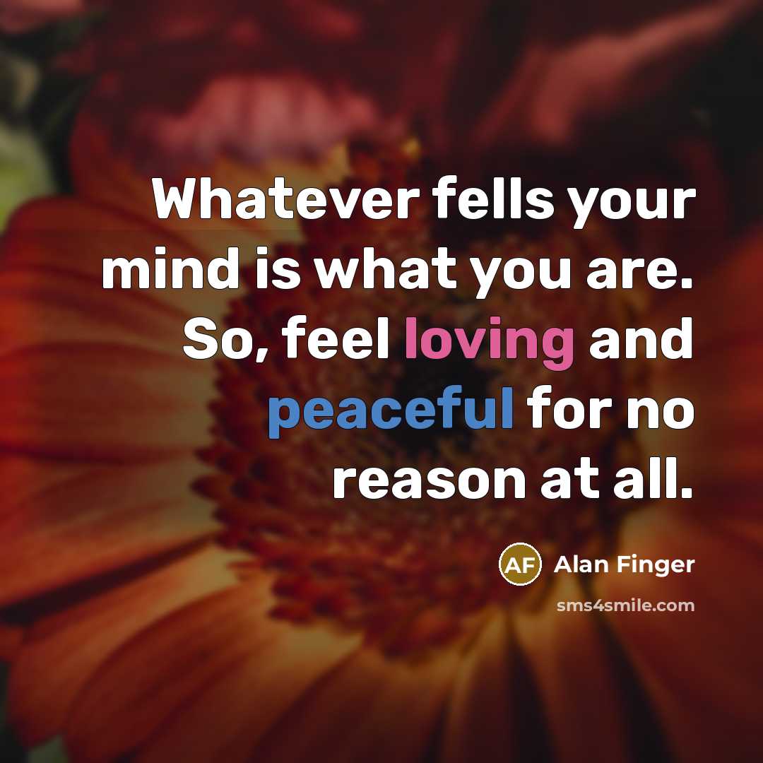 “Whatever fells your mind is what you are. So, feel loving and peaceful for no reason at all.” quote by Alan Finger