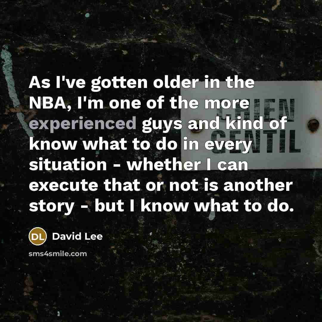 “As I've gotten older in the NBA, I'm one of the more experienced guys and kind of know what to do in every situation - whether I can execute that or not is another story - but I know what to do.” quote by David Lee