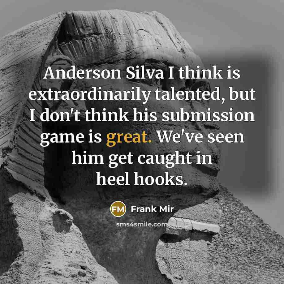 “Anderson Silva I think is extraordinarily talented, but I don't think his submission game is great. We've seen him get caught in heel hooks.” quote by Frank Mir