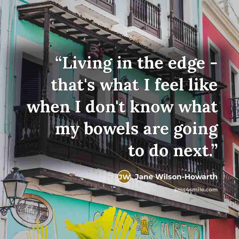 “Living in the edge - that's what I feel like when I don't know what my bowels are going to do next.” quote by Jane Wilson-Howarth
