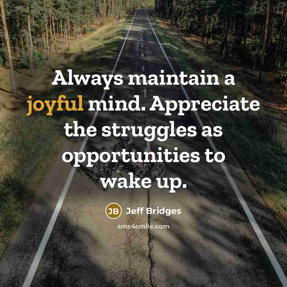 “Always maintain a joyful mind. Appreciate the struggles as opportunities…” quote by Jeff Bridges